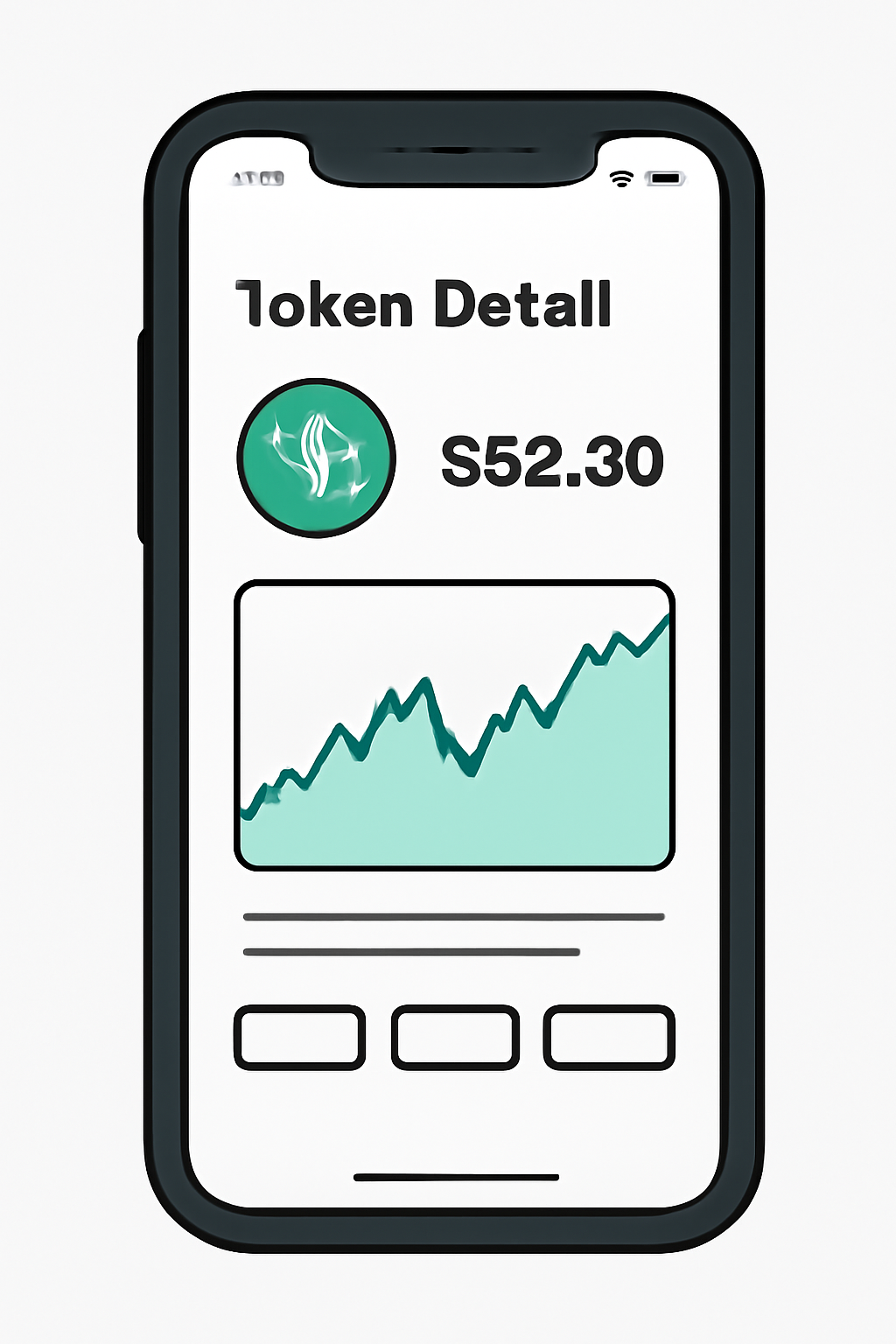 A close-up of a mobile screen showing a token's detail page with price chart and price displayed, modern UI.