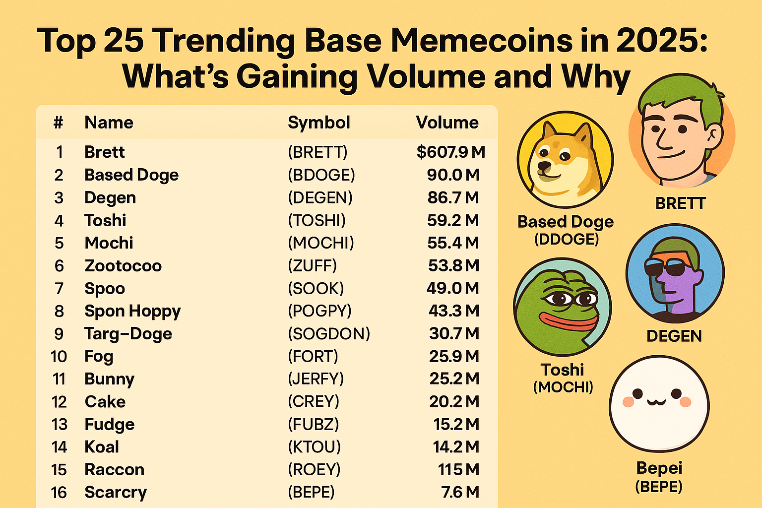 Top 25 Trending Base Memecoins in 2025: What’s Gaining Volume and Why