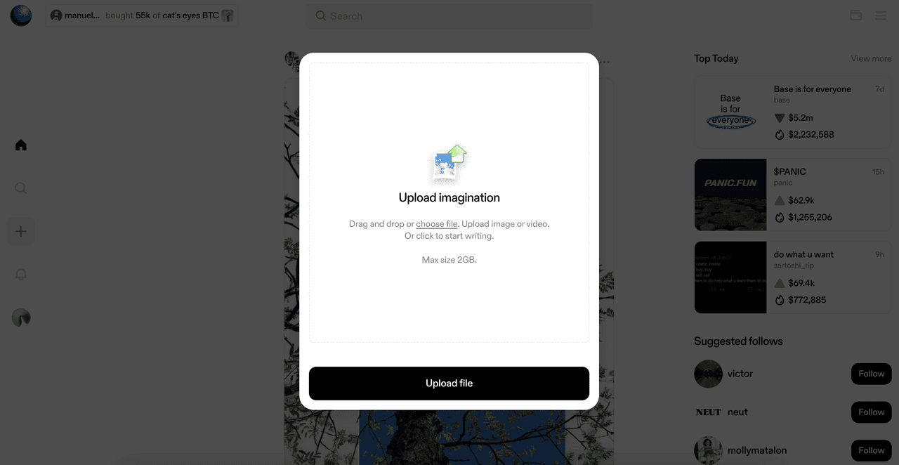 Base App tokenized content Zora screenshot