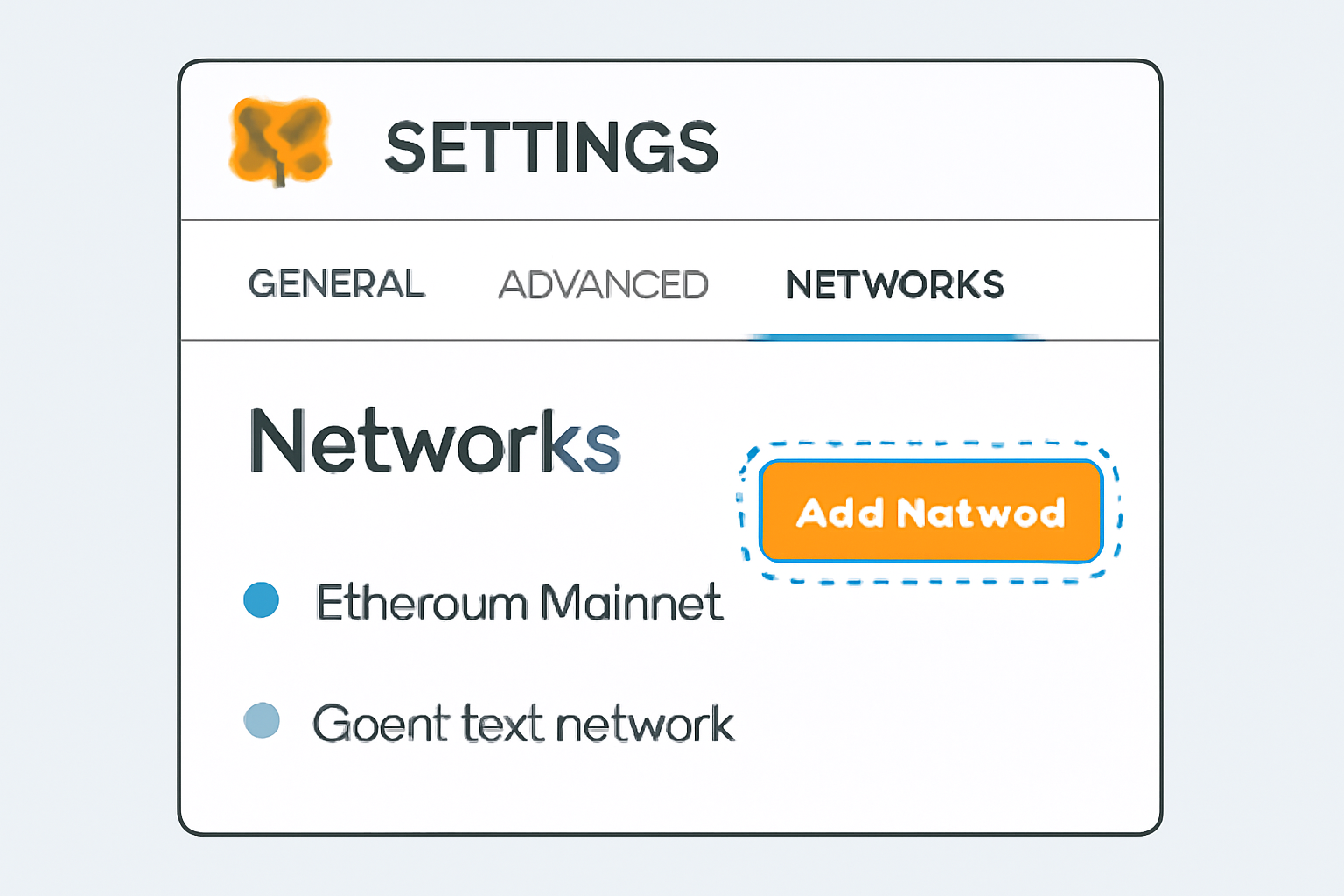 A MetaMask settings screen showing the 'Networks' section and the 'Add Network' button highlighted, with a focus on clarity and simplicity.