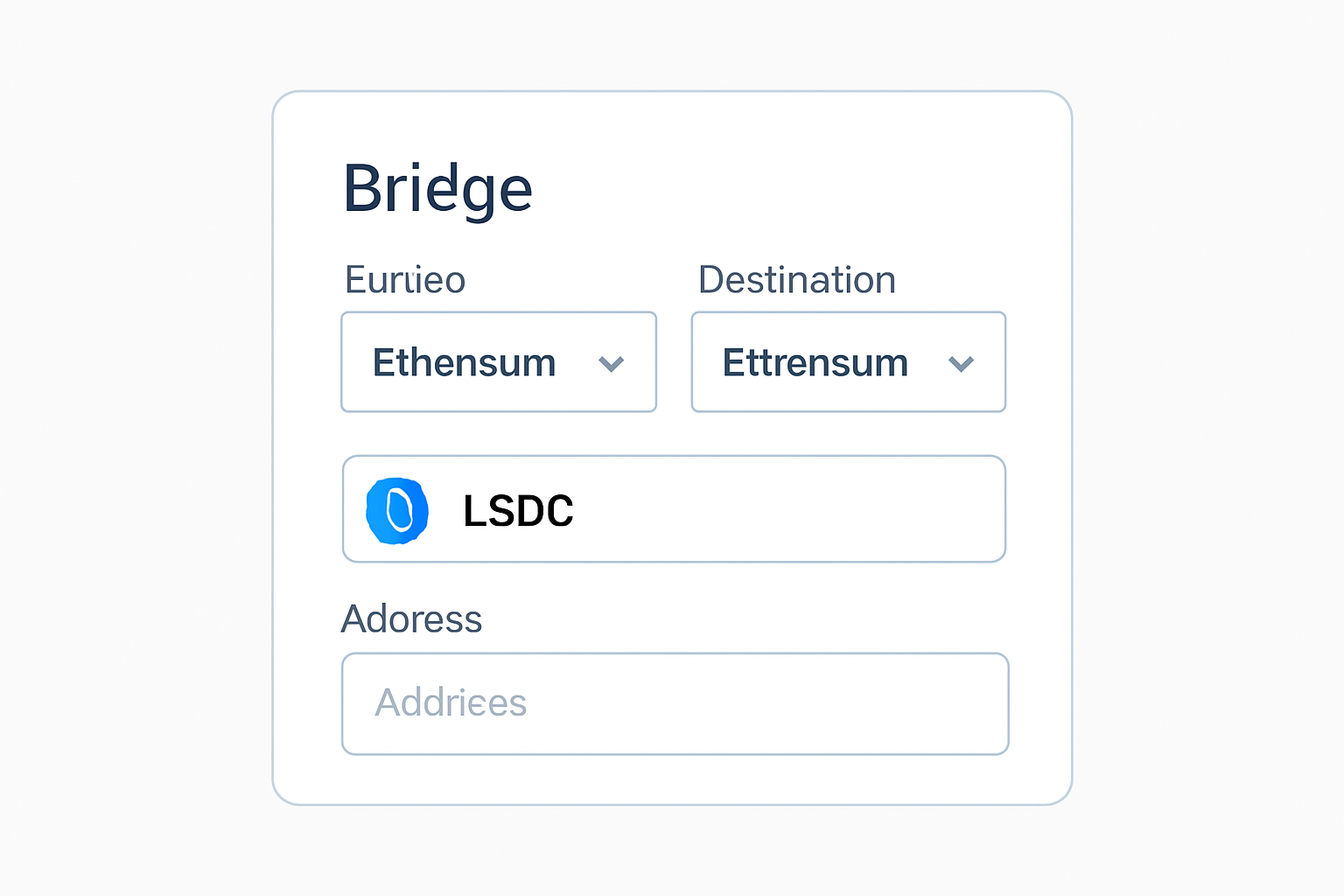 A bridge interface with dropdowns for source/destination chains, USDC token selection, and an address input field.