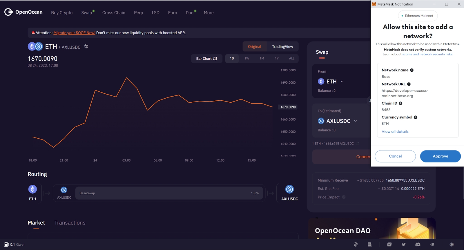 MetaMask wallet Base network screenshot