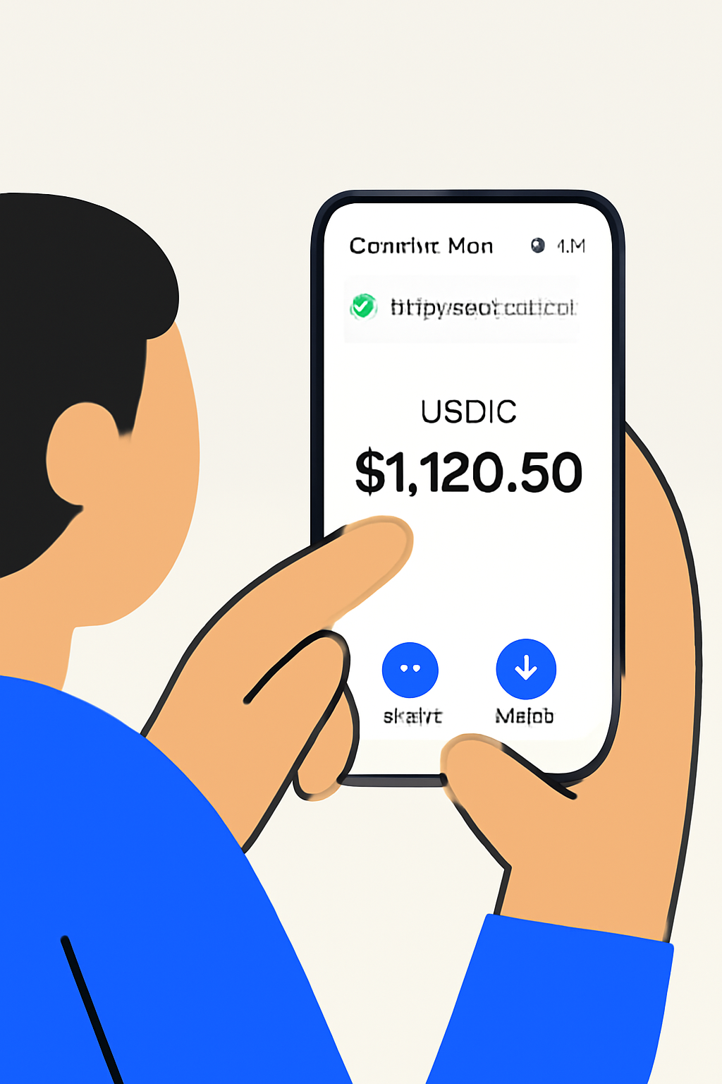 A user checking their updated USDC balance on the Base network in the Coinbase Wallet app, with a notification indicating successful transfer.