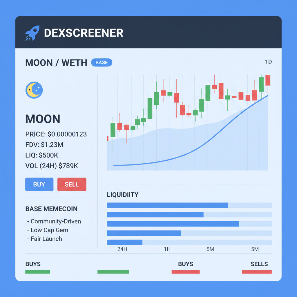 Dexscreener token analytics screen, charts, liquidity bars, Base memecoin details