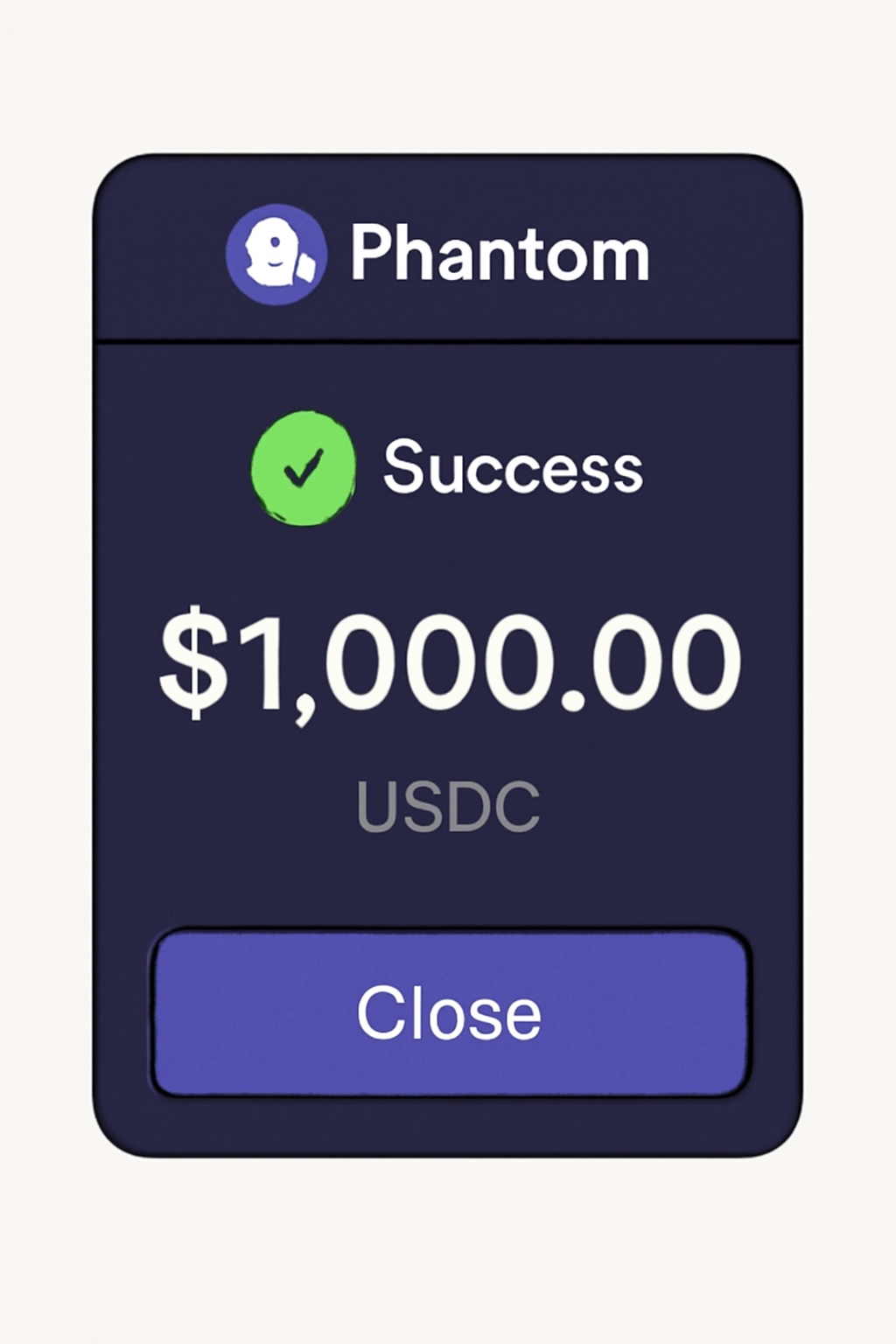 Phantom wallet interface displaying a successful USDC balance update after bridging.