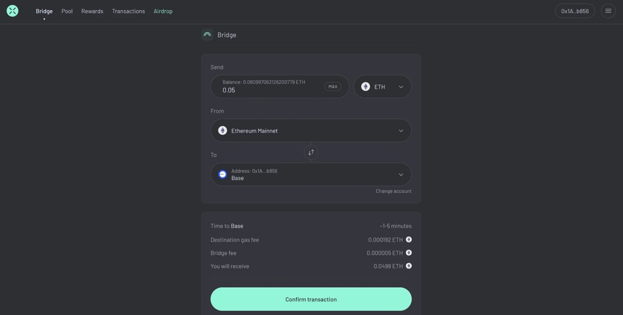 Visual walkthrough of bridging Ethereum (ETH) from Ethereum Mainnet to Base Chain using a crypto bridge interface, showing wallet connection and token transfer steps.