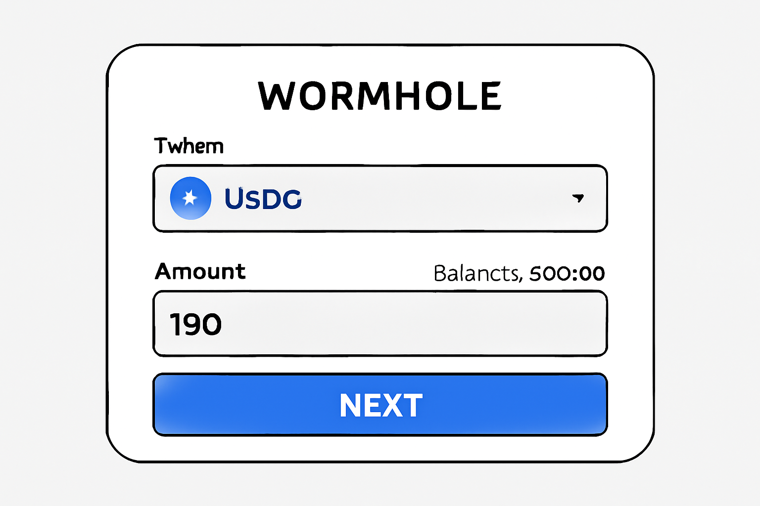 The Wormhole interface displaying USDC selected as the token, with an amount entered and available balances shown.