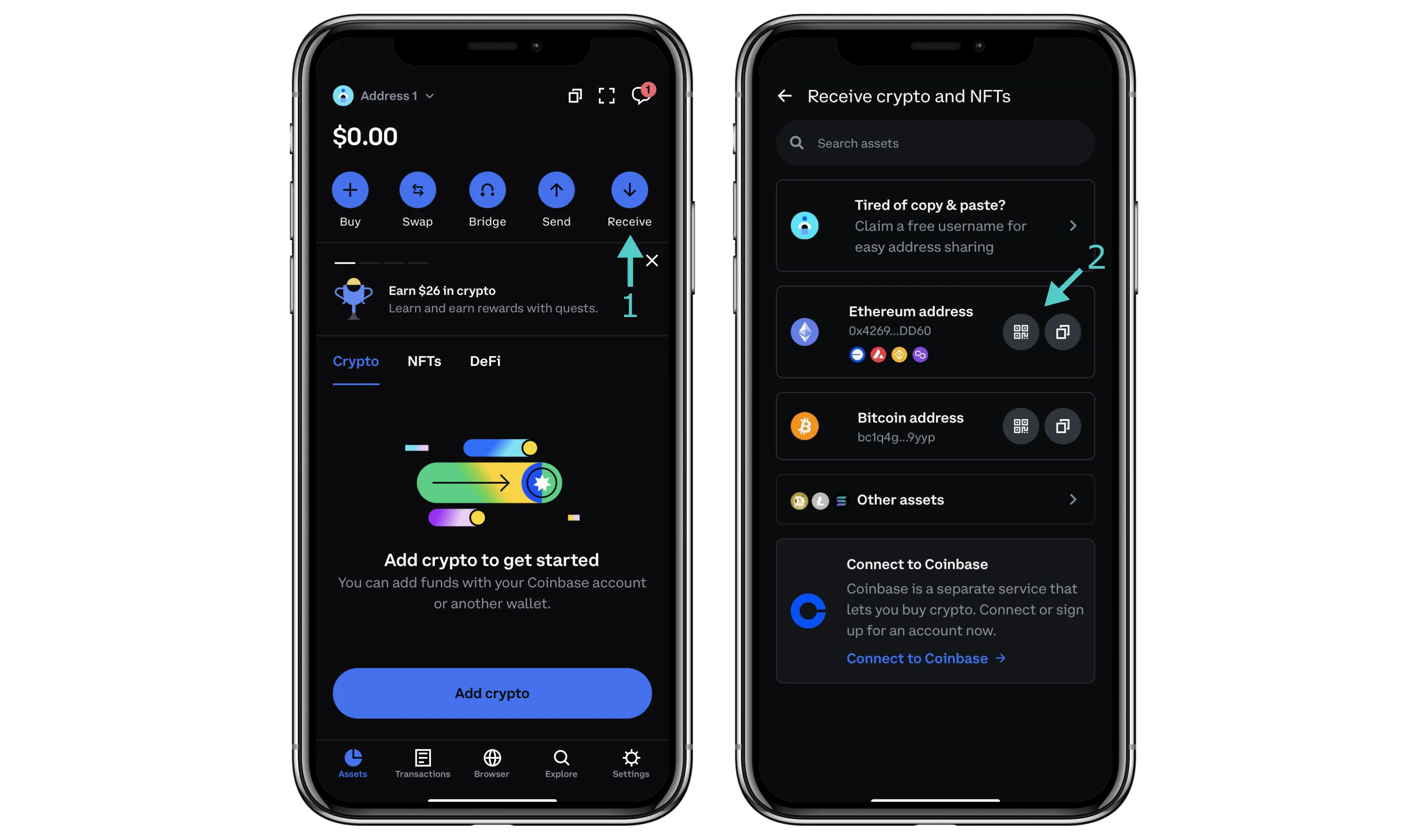 Coinbase Wallet app bridging user interface