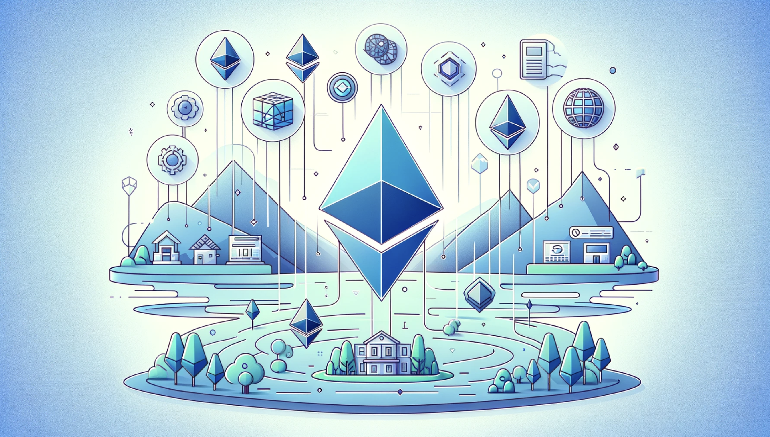 Developers coding futuristic decentralized applications on Coinbase Base Layer 2 blockchain illustration