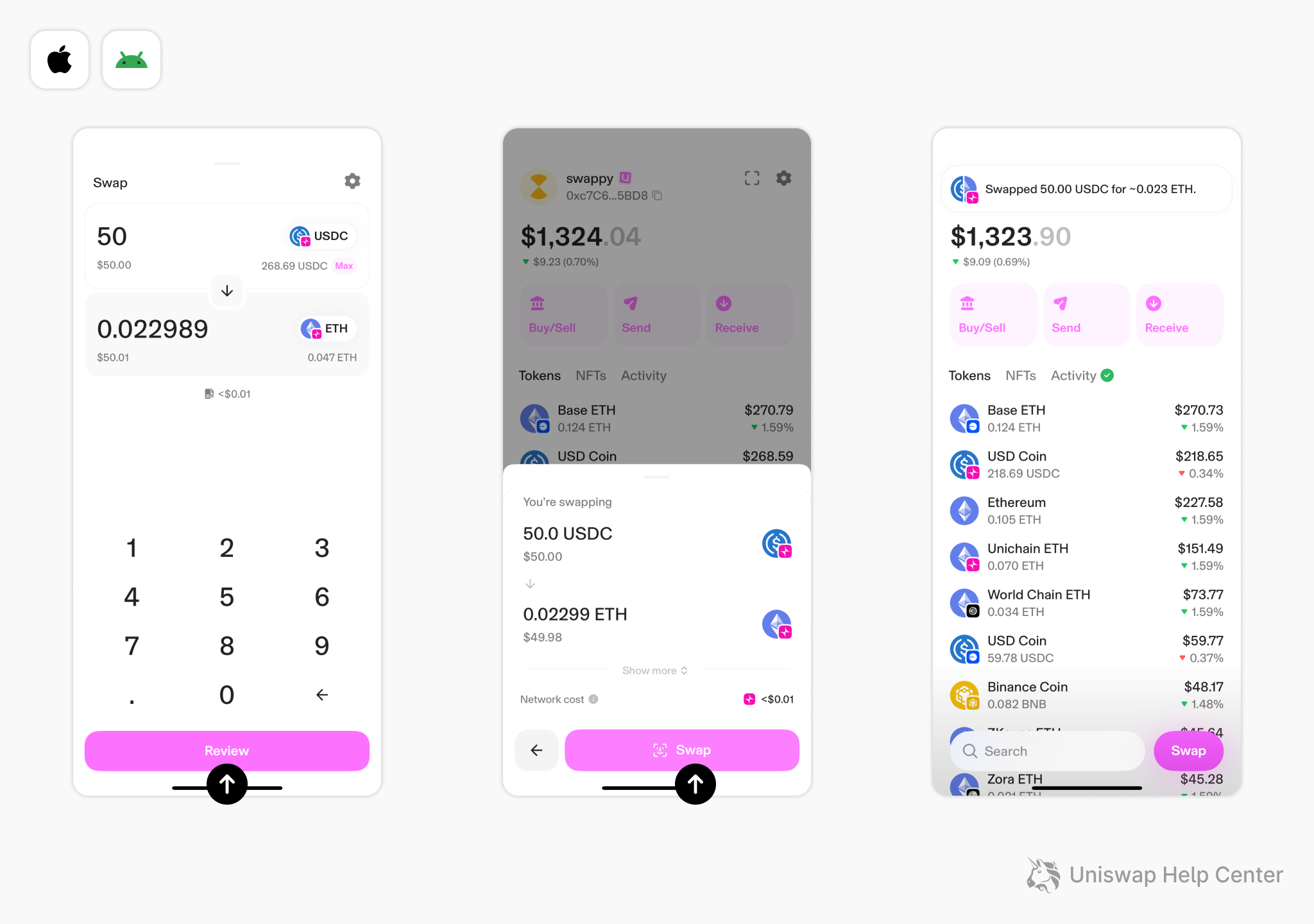 Uniswap v3 Base network UI