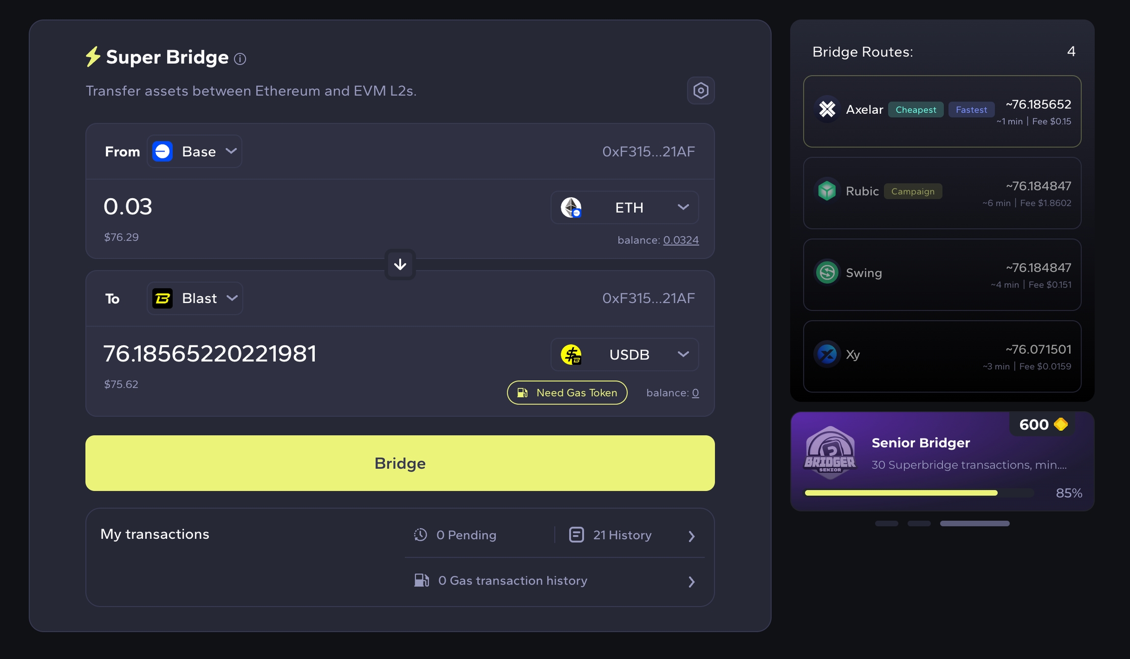 Base ETH bridge interface