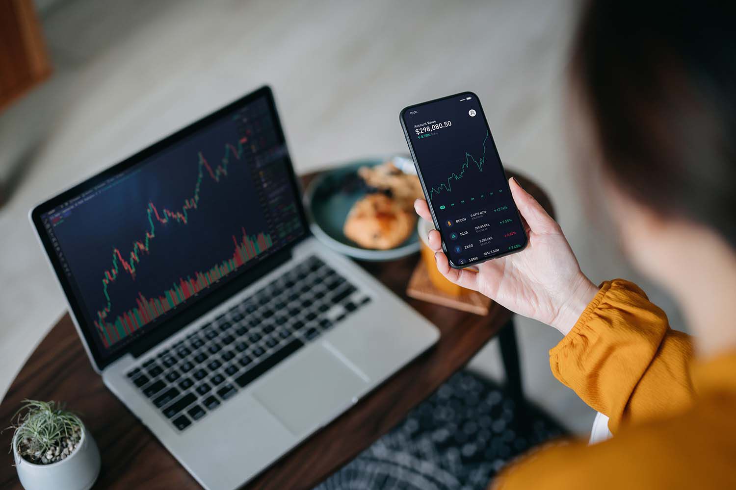 Person using crypto wallet securely at home
