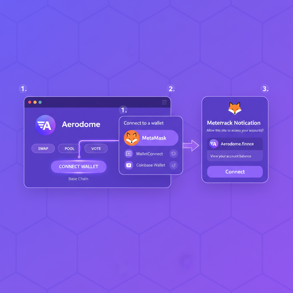 user connecting MetaMask wallet to Aerodrome DEX vibrant purple UI on Base chain